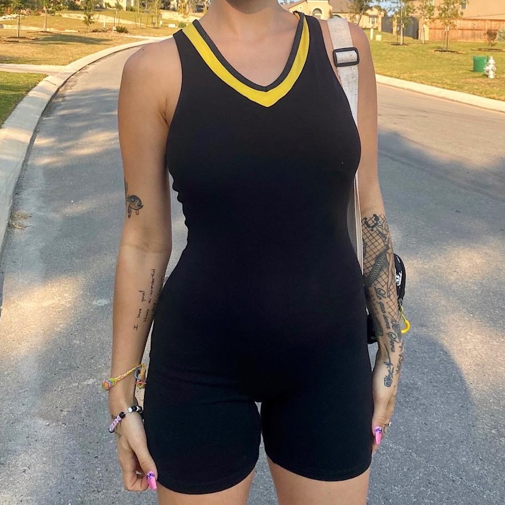 black & yellow bodysuit